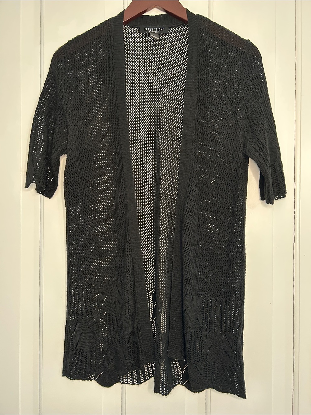 Perceptions Open Knit Short Sleeve crochet Cardigan - Black